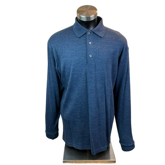 Marbas Merino Wool Long Sleeve Polo Sweater Mens Large 52 Blue Made In Italy - Picture 11 of 12